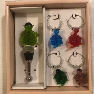 4 Turtle Wine Charms With Glass Turtle Wine Bottle Stopper